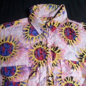 Vintage Bogari Sun Pattern Silk Button Shirt